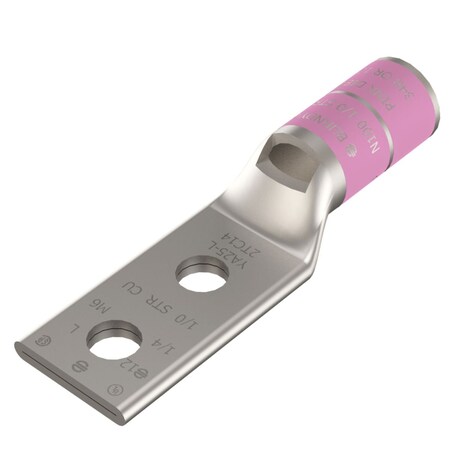 Burndy Copper Compression lug, 2 Hole w/ Inspection Window, 1/0 AWG, 1/2" Stu YA252LN